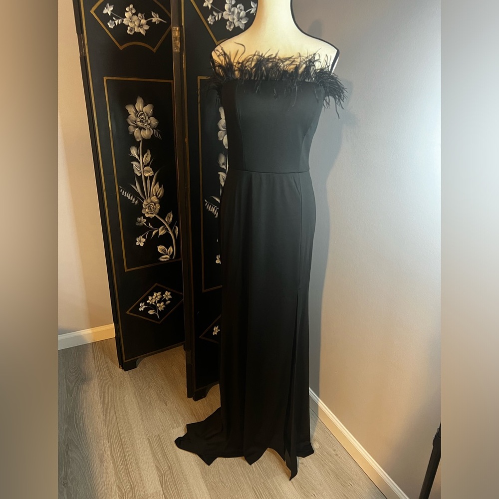 Strapless dress with feathers NWOT